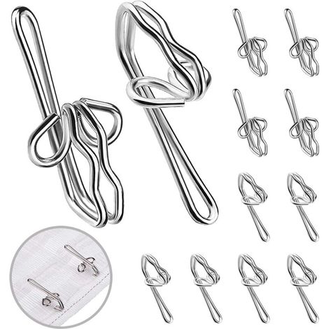 CSPARKV 100 Pièces Crochet de Rideaux en Métal Argent Crochets de Rideaude Métal Rideau Crochets Crochet en métal pour Rideau à Ruban froncé pour Rideau de Fenêtre Rideau de Porte et Rideau de Douche (1/5)