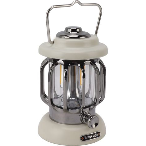 Lanterne de Camping Rétro Rechargeable, Lampe Vintage Lumière Chaude, Suspension pour Tente, Jardin, Terrasse, Portable 5V, Blanc Crème (1/5)