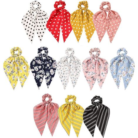 Chouchou en ruban noué, motif floral, anneau de cheveux coloré en forme d'intestin pour femmes (1/5)