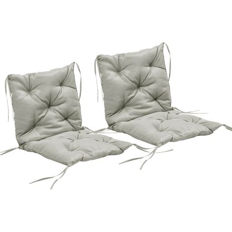 Set de 2 cojines para silla 98 x 50 cm con lazos, funda de tejido, 8 cm, gris claro (1/4)
