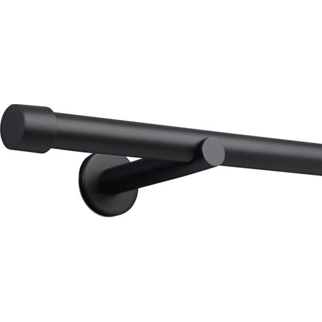 Gardinenstange auf Maß 25mm 1-läufig Schwarz-matt mit Kappe - Serie Style 270cm (1/5)