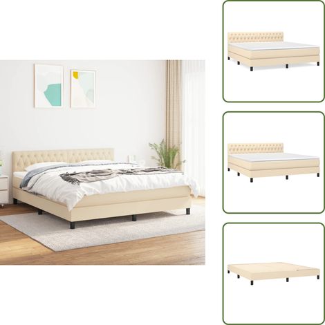 Boxspringbett mit Matratze Creme 180x200 cm Stoff - Boxspringbett - Doppelbett - Cremefarbenes Bett - Bettrahmen - Matratze (1/5)