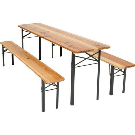Set Birreria da Giardino Pieghevole in Legno Tavolo 200x70 cm e 2 Panche Vorghini (1/3)