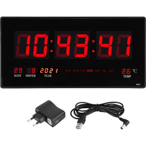 Eosnow Horloge numérique murale LED, calendrier électrique avec Noctilucence, maison, chambre à coucher, bureau (1/5)