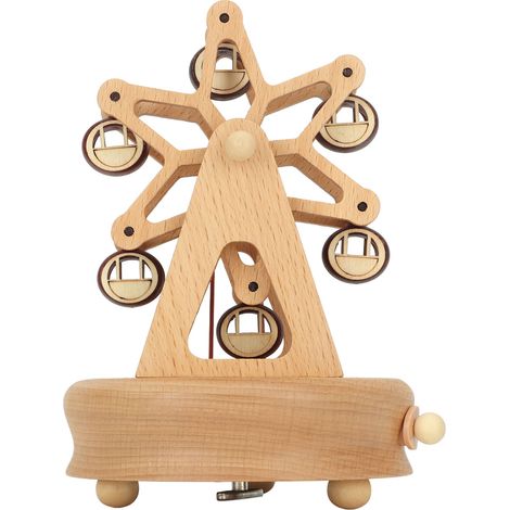 Boîte à musique manuelle en hêtre avec manège, cadeau idéal pour Noël, anniversaire ou Saint-Valentin, modèle à fond rond (1/5)