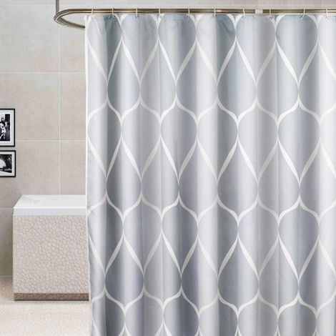 Rideau de douche de haute qualité en tissu imperméable et résistant à la moisissure, avec 12 anneaux, gris, 240 x 200 cm. (1/4)