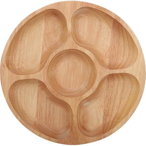 Plateau rond en bois compartimenté pour desserts et collations (25 cm) (1/5)