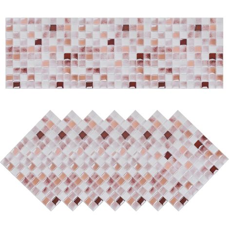 sourcing map Lot de 10 autocollants mosaïque carrés 15 x cm en PVC autocollant pour crédence murale (1/5)