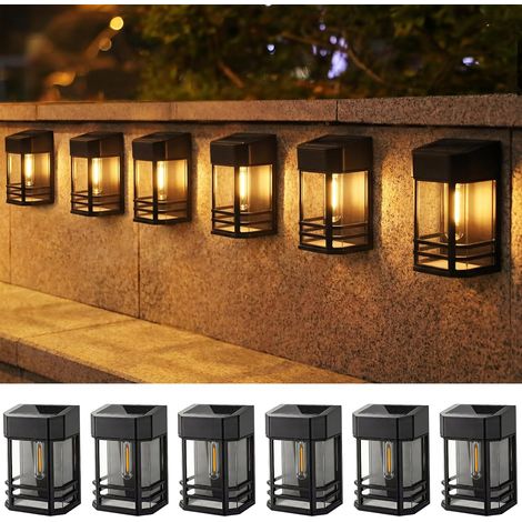 Lampe Solaire Exterieur Jardin, 6 Packs Lumiere Solaire Exterieur Étanche, Rétro LED Applique Solaire Exterieur Décoration pour Chemin Terrasse Patio Clôture Balcon, Blanc Chaud (1/5)