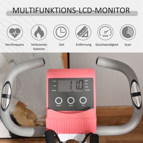 Vélo d'appartement 2-en-1 avec écran LCD, cardiofréquencemètre, selle et roues réglables, home trainer pliable à résistance magnétique 8 niveaux, câble de tension, acier. (1/5)