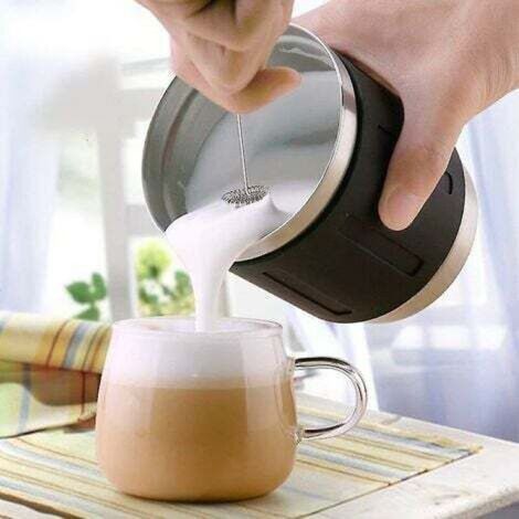 Mousseur à lait portatif et mélangeur de boissons, accessoires de mélangeur de mousse électrique en acier inoxydable-baguette de fouet mousseur à main pour faire du café, du matcha, du latt (1/4)