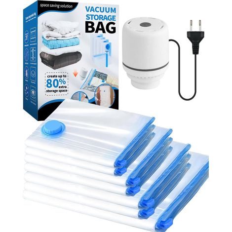 Sac de Rangement Sous Vide avec Pompe Électrique, Lot de 7 Pochettes Aspirantes - 1 Taille Géante, 2 Grandes, 2 Moyennes, 2 Petites pour Vêtements et Couettes (1/5)