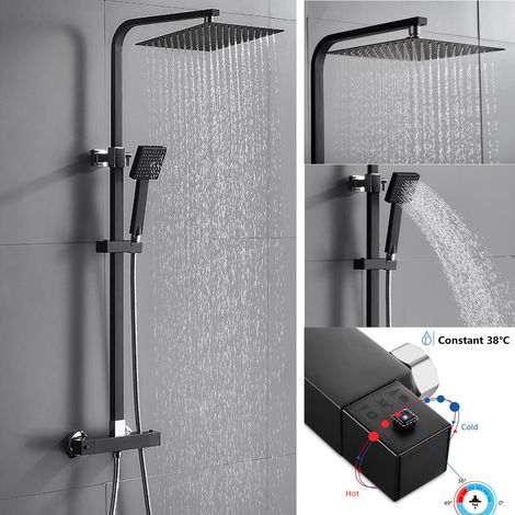 Colonne de Douche Thermostatique 38°C Noir Système de Douche pour Salle de Bain Ensemble de Douche Design Unique (1/5)
