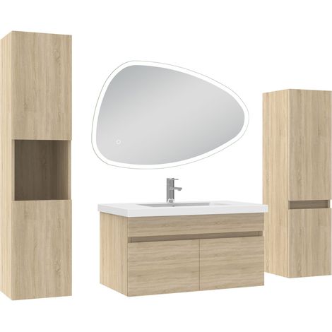 Ocean meubles simple vasque 80cm colonnex2 + vasque + miroir 3 couleurs LED Chêne Wotan (1/5)