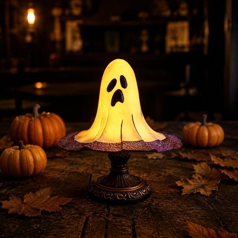 Halloween-Tischlampe in Kürbisform aus Buntglas, Kürbis-Nachtlicht im Vintage-Stil, USB-betrieben, Schreibtischdekoration (1/5)