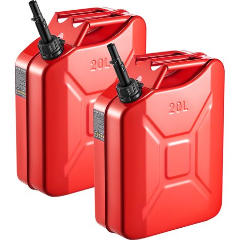 VEVOR Bidón de Gasolina de 20 L, Tanque de Combustible de Metal y PP con Pico y Asa, Caudal Máximo de 6 L/min, a Prueba de Fugas, para la Mayoría de Autos, Motocicletas, ATV, UTV, Rojo, 2 Piezas (1/5)
