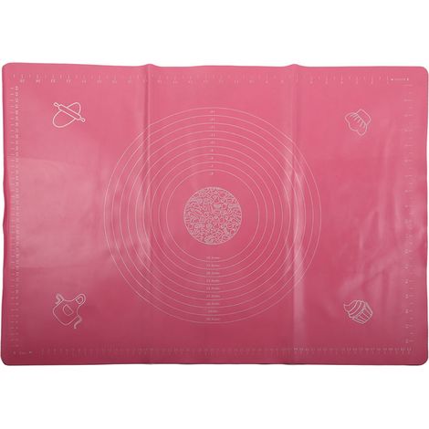 Rouleau à pâtisserie en silicone antiadhésif avec échelles, tapis de pétrissage pour cuisine, accessoires de cuisson (Rose 50x70 cm) (1/5)
