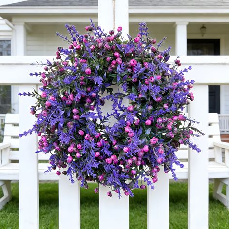 Couronne de lavande artificielle de 35 cm, idéale pour les portes d'entrée, les murs, les mariages et la décoration intérieure 
