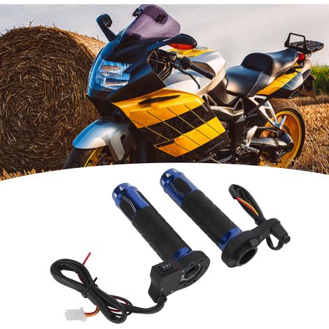 2 pièces Poignées chauffantes électriques 22mm pour moto, alliage d'aluminium, chauffage hivernal pour guidon, 12V-14V, bleu (1/5)