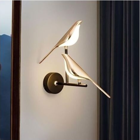 Applique murale Magpie TV Fond Applique murale Lampe de chevet pour chambre d'hôtel de luxe Applique murale rouge simple et créative pour oiseaux (Double-warm light) WD187 [Classe énergétique A++] (1/4)
