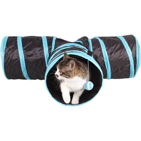 Jouet Pour Chat, Tunnel pour Chat avec 3 Canaux pliables Bleu (1/4)