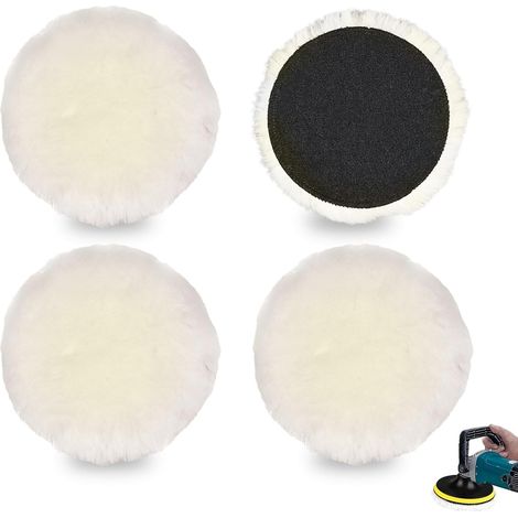 Juego de 4 almohadillas de pulido de lana de 125 mm con fundas autoadhesivas  Almohadillas multifuncionales para pulir y encerar automóviles (1/5)