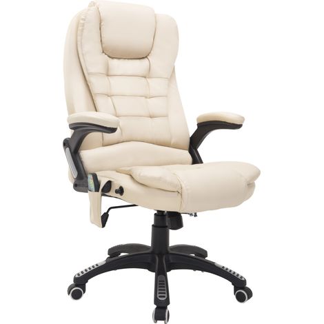 Sedia Poltrona Massaggiante da Ufficio 62x68x121 cm con Riscaldamento in Similpelle Beige (1/5)