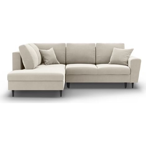 Canapé d'angle convertible + box 5 places en velours beige clair (1/5)