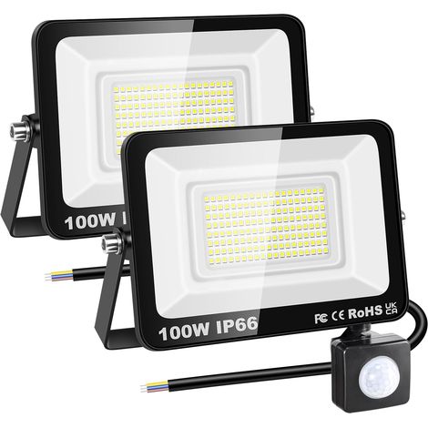 2x 100W Projecteur d'extérieur Led Avec Detecteur de Mouvement, 10000 LM 6000K Blanche Froide, IP66 étanche Éclairage de Sécurité Extérieur, Projecteur led de Patio Garage Terrasse Jardin (1/5)