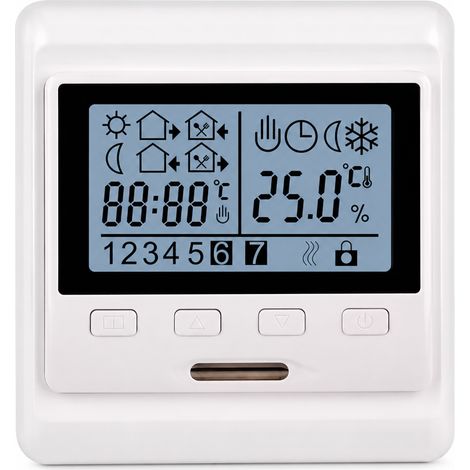 Thermostat pour chauffage au sol électrique 30 A haute puissance, programmation hebdomadaire, double contrôle de température à boutons (1/5)