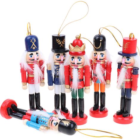 6 Pièces Casse-Noisette Soldat En Bois 12cm - Décorations Et Ornements De Noël - Marionnette Pour Arbre De Noël (1/5)