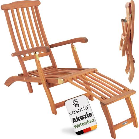Casaria Lettino Prendisole "Queen Mary" in Legno di Acacia Pieghevole Poggiapiedi Rimovibile Sdraio da Giardino Piscina Spiaggia (1/7)