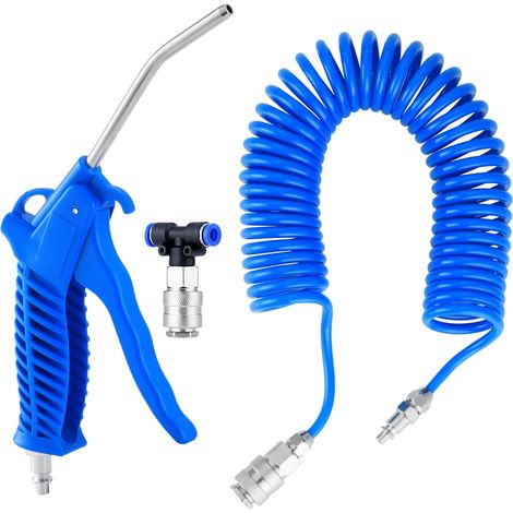 Soufflette Camion Soufflette Pneumatique avec Tuyau de Spirale de 5 mètres Kit de nettoyage de pistolet à air pour camion avec connecteur en T(2 6mm), Bleu (1/5)