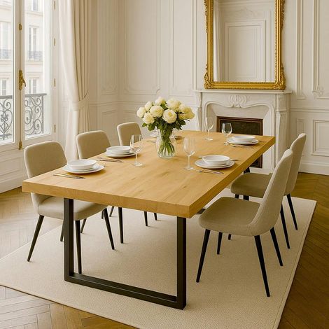 Table extensible bois de chêne huilé pieds en U 200 cm PALERME