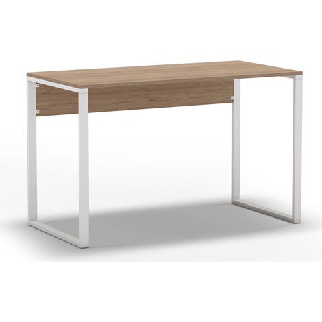Decortie Inna Table de travail moderne en chêne avec pieds en métal blanc robustes Bureau industriel en panneaux de particules Largeur 110cm (1/5)