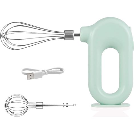 Fouet électrique, batteur à main sans fil, fouet pivotant en acier inoxydable, 4 vitesses réglables, batteur électrique avec 2 embouts de fouet, rechargeable par USB (vert) (1/5)