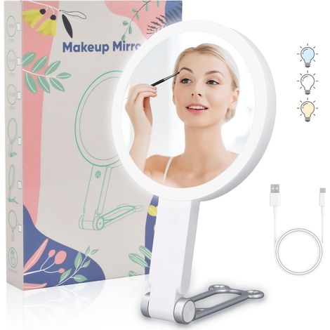 Miroir cosmétique avec éclairage grossissant 1x/10x et LED - Miroir de maquillage double face à intensité variable (1/5)