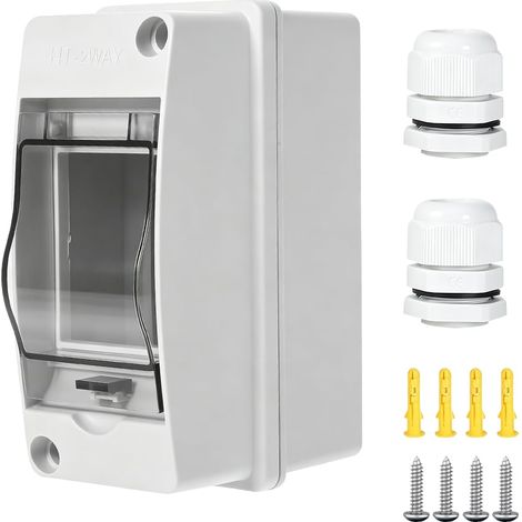 Boîte de distribution en saillie - Boîte à fusibles - Étanche IP65 - Petit répartiteur - Avec 1 rangée et 2 modules - Pour pièces humides, jardins, extérieur (1/5)