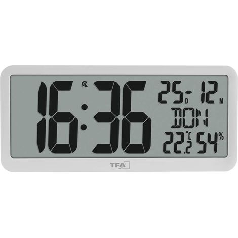 Horloge murale TFA Dostmann 60.4525.02 radiopiloté(e) 356 mm x 27 mm x 161 mm blanc grand écran