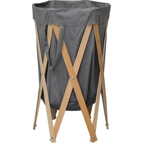 Panier à linge pliable, bois gris et tissu (1/5)