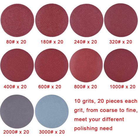 200 Pièces Disques de Ponçage 50mm Disques Abrasifs Grain 80 180 240 320 400 600 800 1000 2000 3000 pour Meulage Fraisage Gravure (1/4)