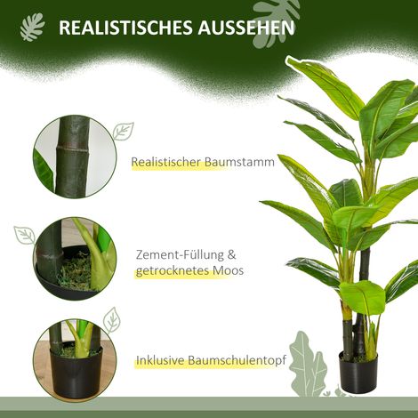 Bananier artificiel 150 cm en pot plastique, arbre décoratif pour intérieur, plante artificielle de bureau, fausse plante verte d'intérieur