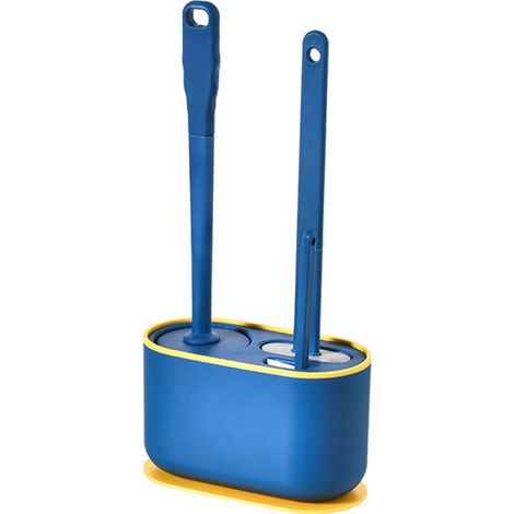 WC-Bürste und wandmontierter, tropffreier Halter mit langem Griff zur Reinigung schwer zugänglicher Ecken – Blau (1/5)