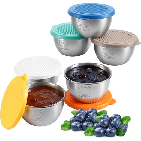 6er-Set Mini-Saucentöpfchen mit Deckel, 70 ml, Edelstahl, Saucenbecher, Behältersets mit Deckel, für Salate und Würzmittel