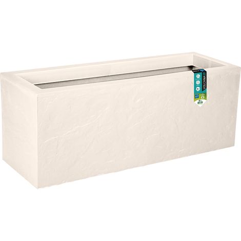 Jardinière 57 L - Décor Imitation Pierre - Simple Paroi avec Colerette Trompe-l'oeil - Zone de Rétention d'eau pour Limiter l'Arrosage - 79,5 x 29,5 x 29,5 cm - Beige Calcaire (1/5)