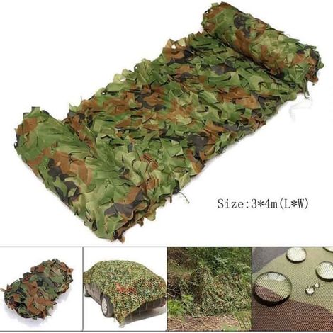 Filet de camouflage - 3 x 4 m - Protection solaire - Woodland - Armée - Pour les loisirs, le camping, les bars, la chasse - Décorat (1/4)