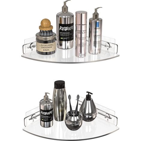 2 Étagères Angle Acrylique Sans Perçage pour Salon Toilettes Cuisine (1/4)