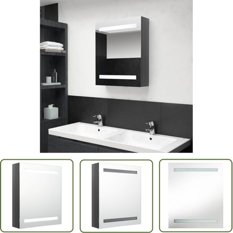 Armoire de salle de bain à miroir LED Gris brillant 50x14x60 (1/5)