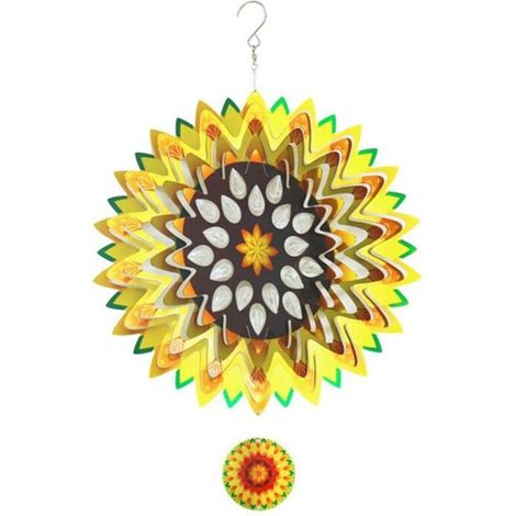 Tournesols à vent - 30,5 cm - Réfléchissants 3D - Sculpture de jardin suspendue - Décoration extérieure (1/4)