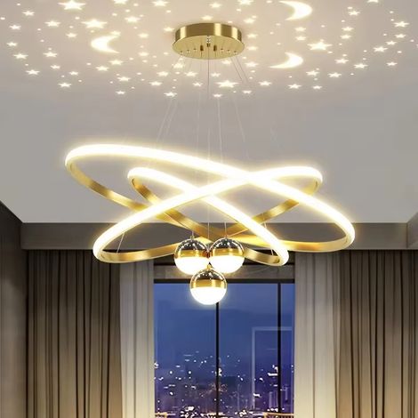 Lustre ciel étoilé créatif à triple anneau, lustre LED à intensité variable, 60 cm, avec télécommande, 3500-6000 K,BOMCLAP (1/5)